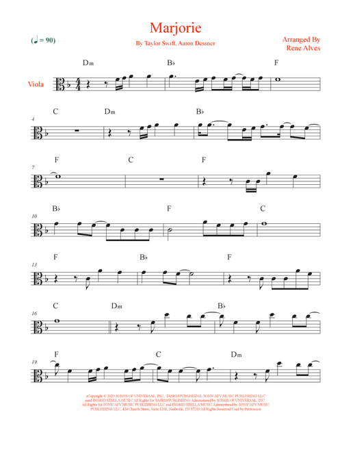 Marjorie (Arr. Rene Alves) - Taylor Swift (Viola Solo)
