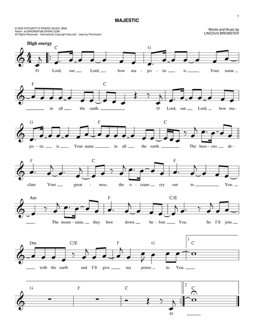 Majestic - Lincoln Brewster (Easy Lead Sheet - Fake Book)