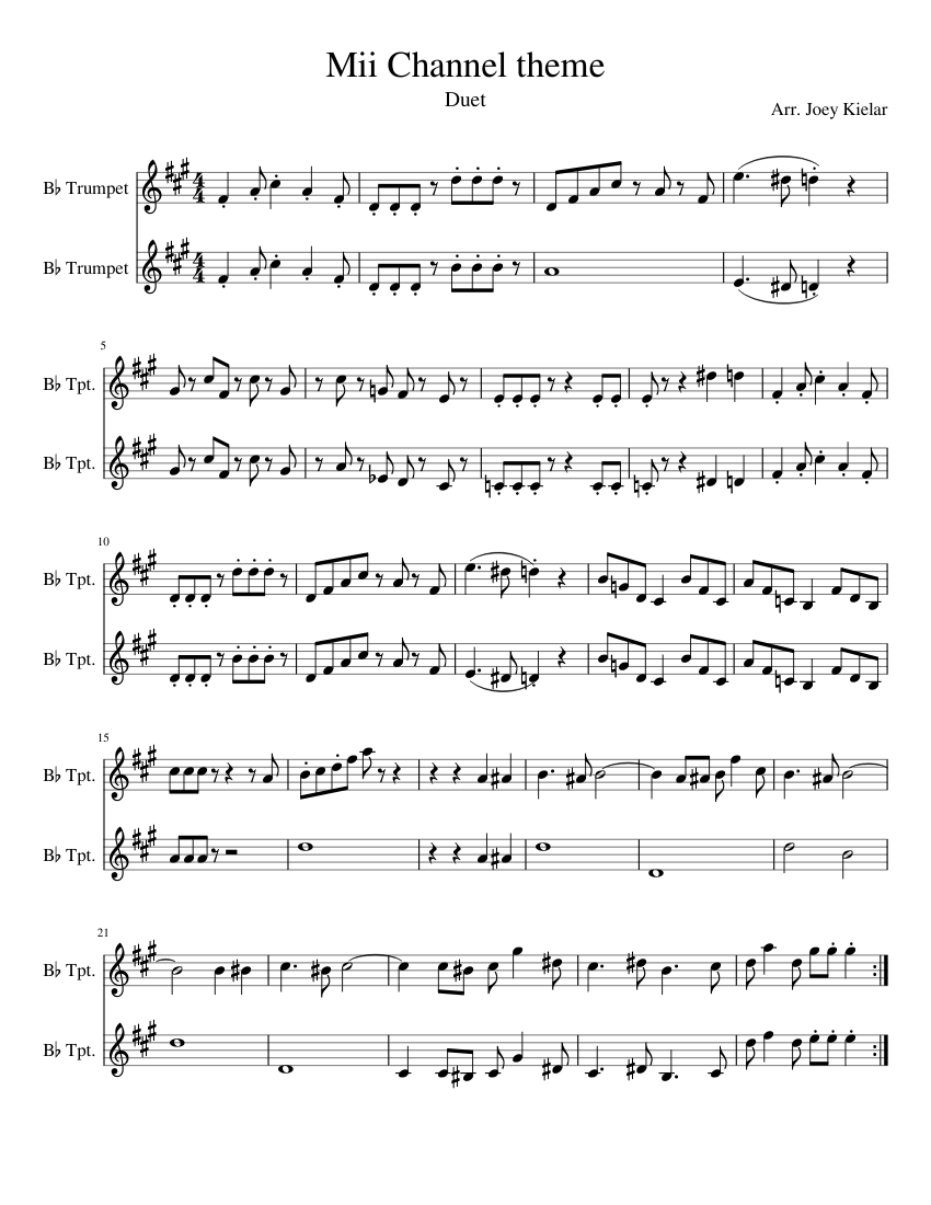Mii Channel theme Sheet Music for Trumpet in b-flat (Brass Duet ...