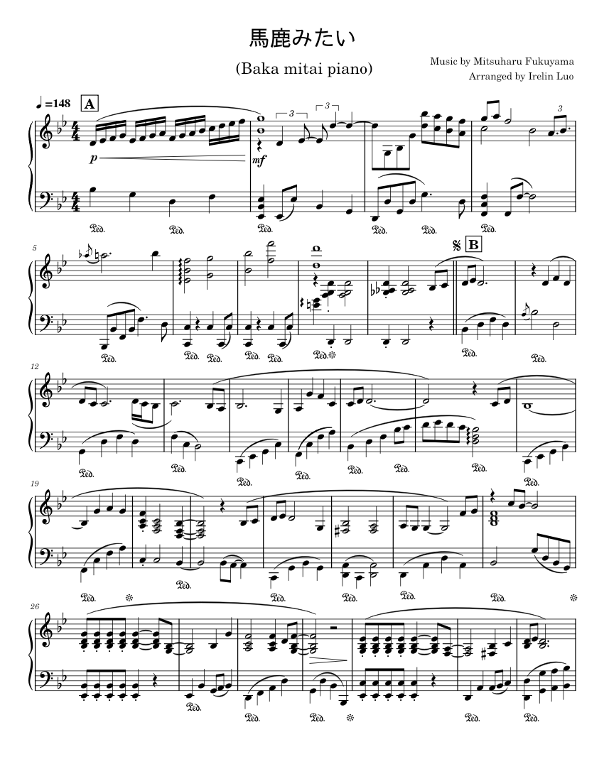 馬鹿みたい(Baka mitai) - piano solo Sheet Music for Piano (Solo