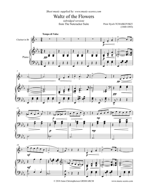 Nutcracker Suite: Waltz of The Flowers - Clarinet and Piano (Arr. Anne L Christopherson GRSM ARCM) - Tchaikovsky (Clarinet and Piano)