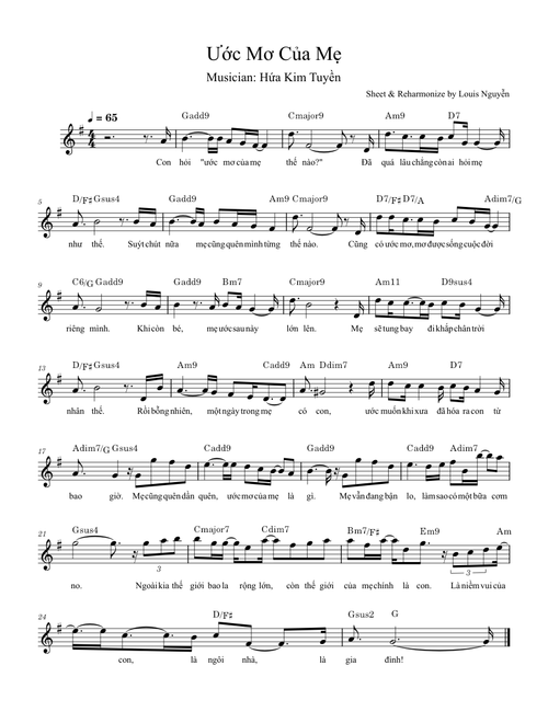 Ước mơ của mẹ – Compose by Hứa Kim Tuyền, Reharmonize by Louis Nguyễn