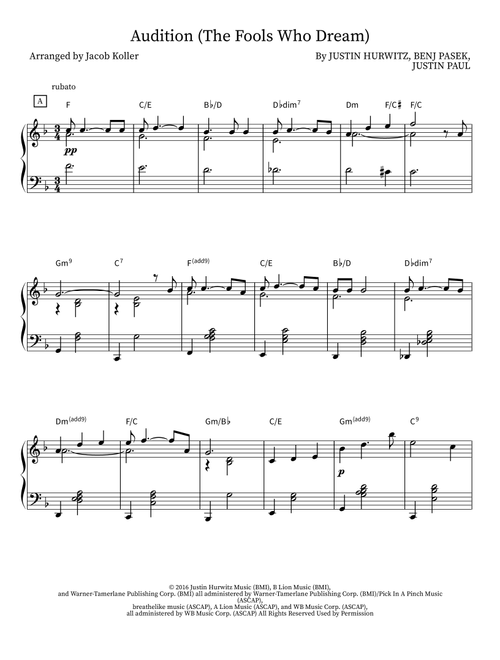 Audition (The Fools Who Dream) (Arr. Jacob Koller) - Benj Pasek, Justin Paul (Piano Solo)