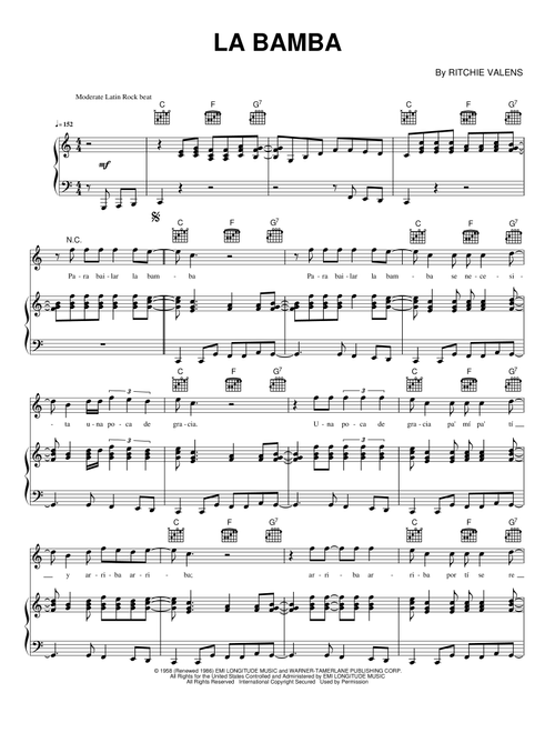 La Bamba - Ritchie Valens (Piano-Vocal-Guitar)