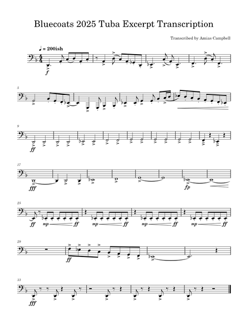Bluecoats 2025 Tuba Excerpt Transcription