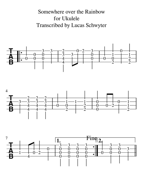 Somewhere over the Rainbow for Ukulele Transcribed by Lucas Schwyter