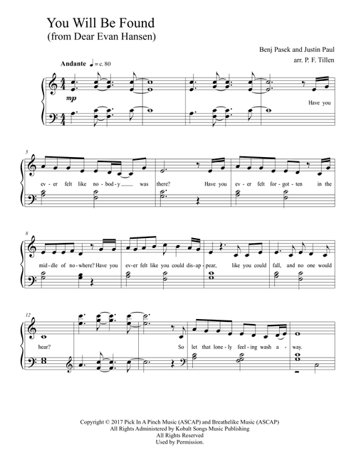 You Will Be Found (Arr. P. F. Tillen) - Justin Paul, Benj Pasek (Piano Solo)