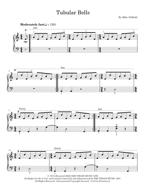 Tubular bells - Mike Oldfield (Easy Piano)