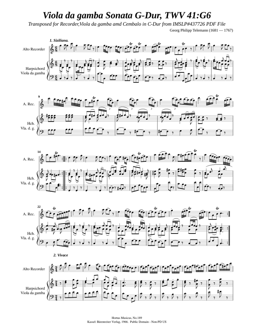 Telemann, G. P. _ Viola da gamba Sonata G-Dur, TWV 41:G6 [Rec
