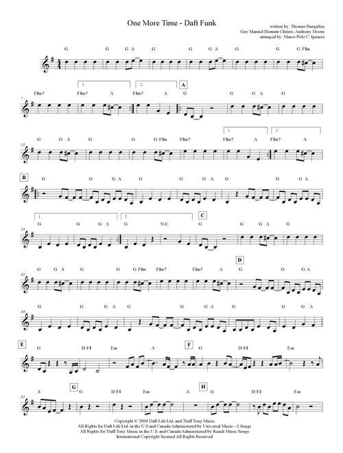 One More Time (Arr. Marco Polo C. Ignacio) - Daft Punk (Lead Sheet - Fake Book)