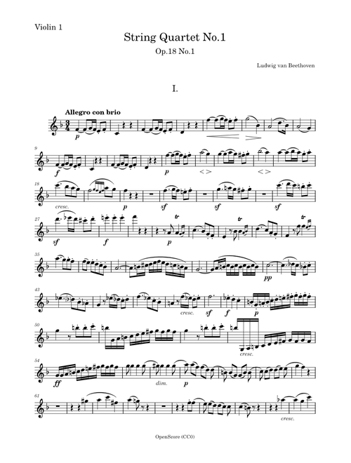 String Quartet No.1, Op.18 No.1 – Ludwig van Beethoven - Violin 1 PART