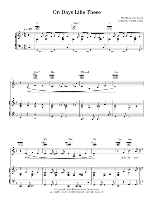 On Days Like These - Leslie Bricusse, Matt Monro (Piano-Vocal-Guitar (Piano Accompaniment))
