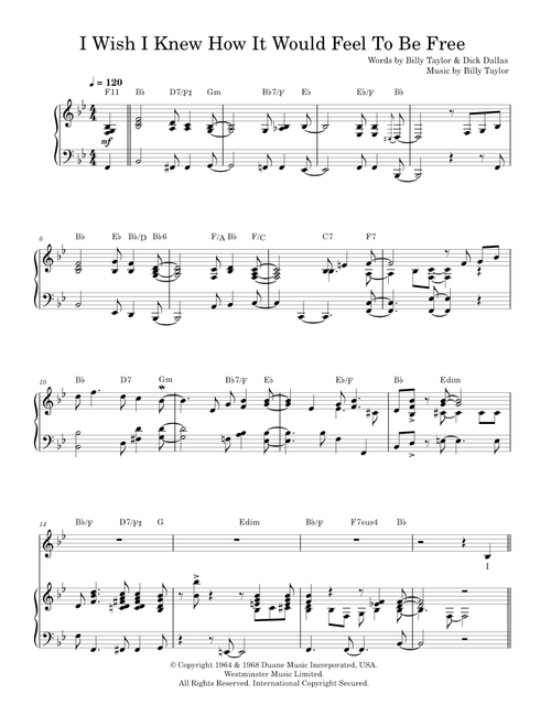 I wish i knew how it would feel to be free - Nina Simone (Piano-Vocal-Guitar (Piano Accompaniment))