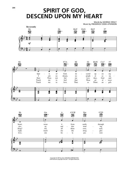 Spirit Of God, Descend Upon My Heart - George Croly, Frederick Cook Atkinson (Piano-Vocal-Guitar)