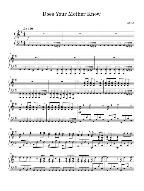 Does Your Mother Know - ABBA (Piano Solo)