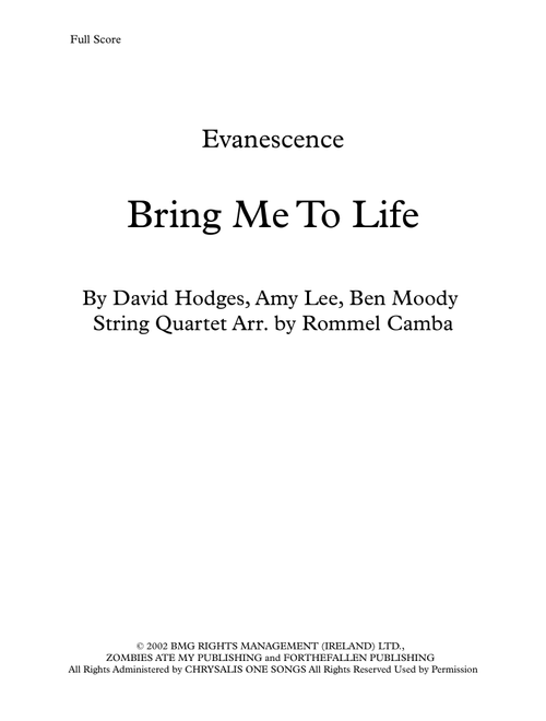 Bring Me To Life (Arr. Rommel Camba) - Evanescence (String Quartet)