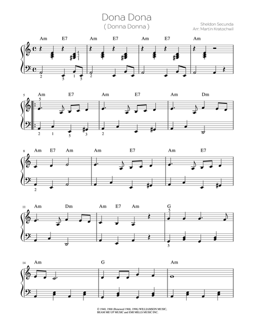 Dona Dona (Arr. Martin Kratochwil) - Sholom Sholem Secunda, Sheldon Secunda, Arthur Kevess (Piano Solo)