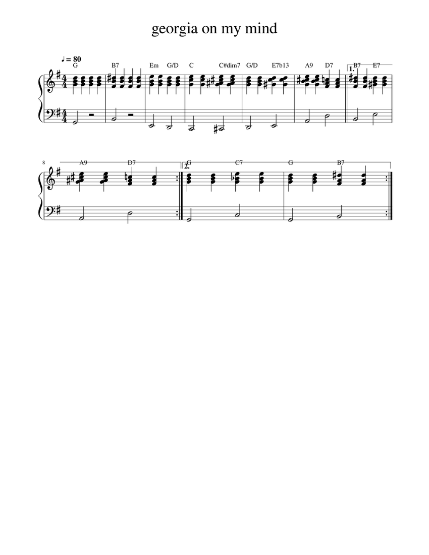 Georgia On My Mind Chords Piano Sheet Music For Piano Solo Musescore Com