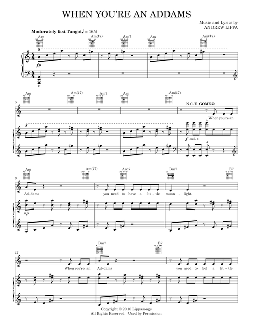 When You're An Addams - Andrew Lippa, The Addams Family Musical (Piano-Vocal-Guitar)