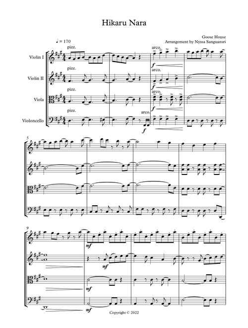 Hikaru Nara (Arr. Nyssa Sanguansri) - Goose house (String Quartet)