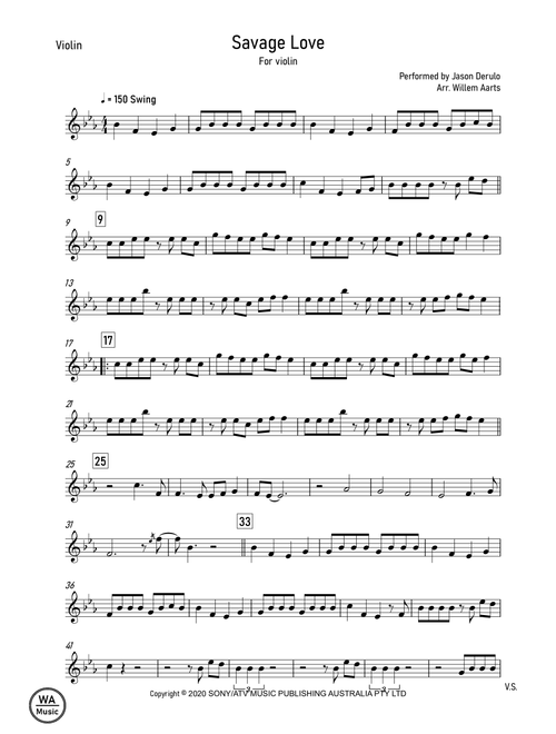 Savage Love (Arr. Willem Aarts) - Jason Derulo & Jawsh 685 (Violin Solo)