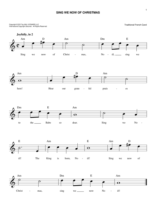 Sing We Now Of Christmas - Traditional French Carol (Easy Lead Sheet - Fake Book)