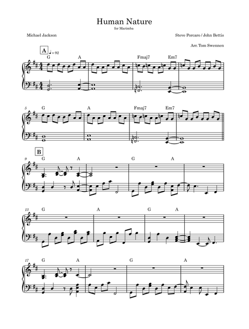 Human Nature (Arr. Tom Swennen) - Michael Jackson (Marimba Solo)
