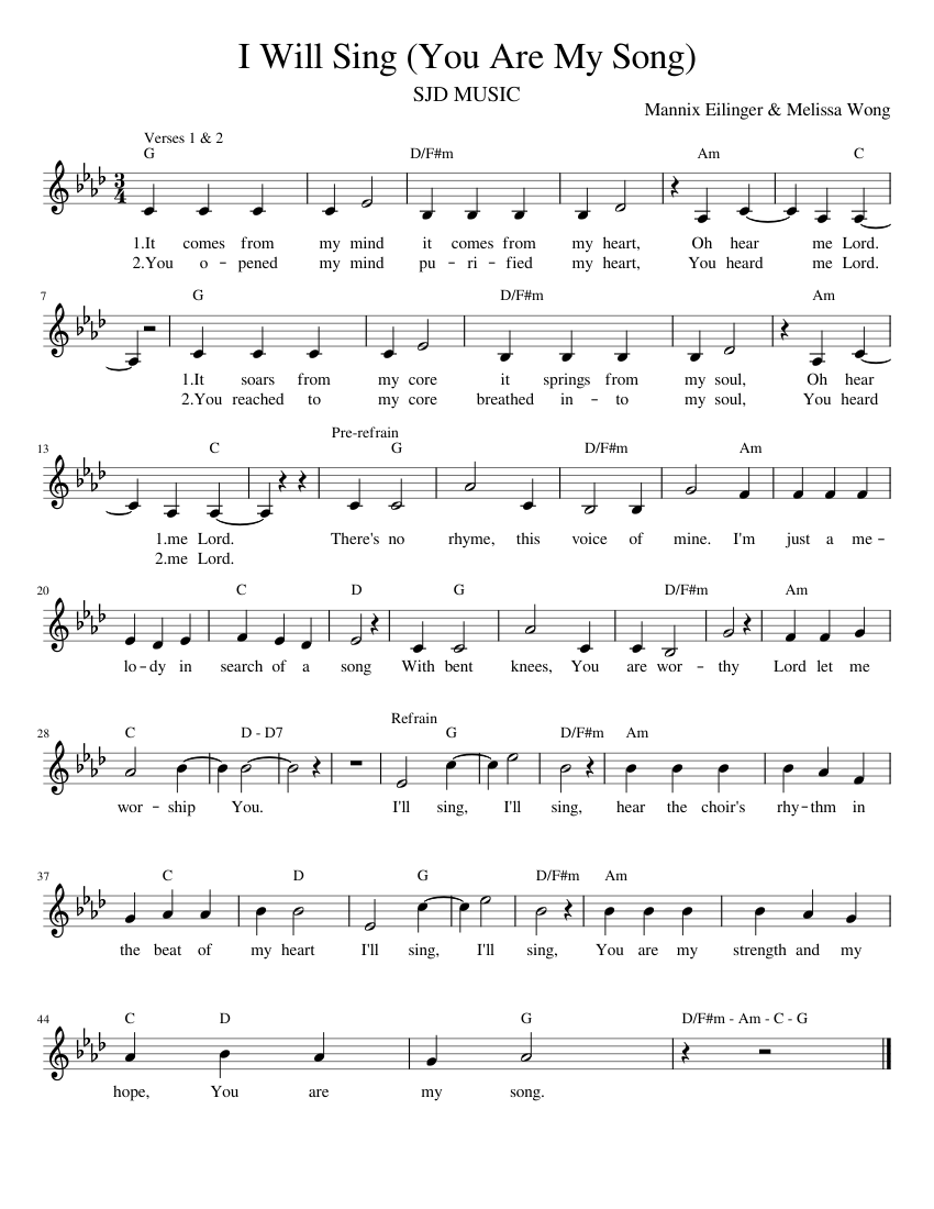 I Will Sing You Are My Song Sheet Music for Piano (Solo) easy