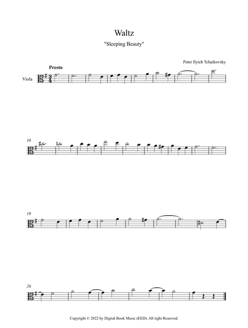 Waltz (Sleeping Beauty) - Peter Ilyich Tchaikovsky (Viola) (Arr. Digital Book Music) (Viola Solo)