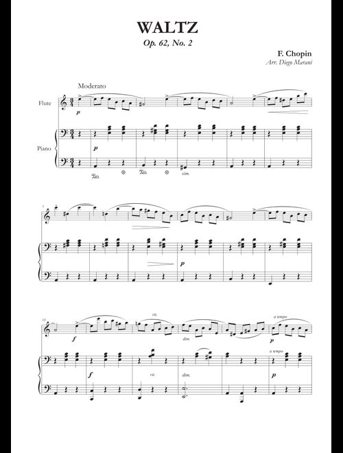 Waltz Op. 69, No. 2 for Flute and Piano (Arr. Diego Marani) - Frederick Chopin (Flute and Piano)