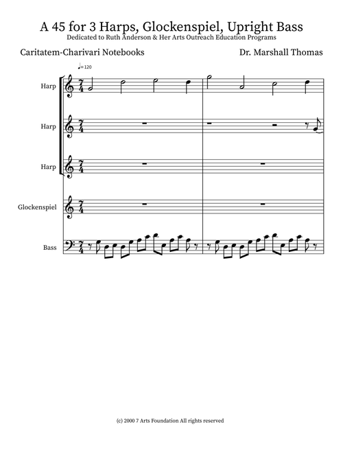 A 45 for 3 Harps, Glockenspiel, Upright Bass - Celebrity Chamber Players (Small Ensemble)