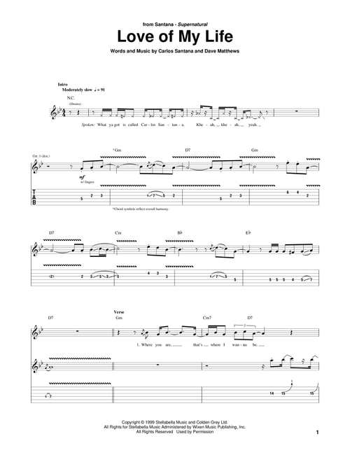 Love Of My Life (feat. Dave Matthews) - Santana (Guitar Tab)