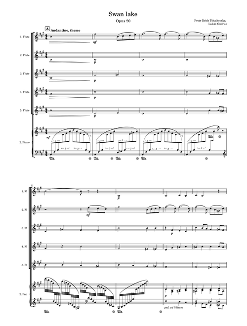 Swan lake - 5 flutes and four-hand piano (Arr. Lukas Ondrus) - Pyotr Ilyich Tchaikovsky Lukas Ondrus (Small Ensemble)