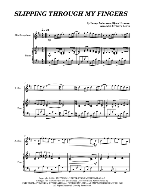 Slipping Through My Fingers (Arr. Terry Lewis) - ABBA (Alto Sax and Piano)