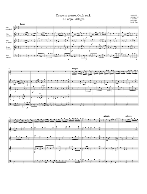 Concerto grosso Op.6, no.1 (arrangement for 5 recorders) (Arr. Gil Garty) - Arcangelo Corelli (Recorder Ensemble)