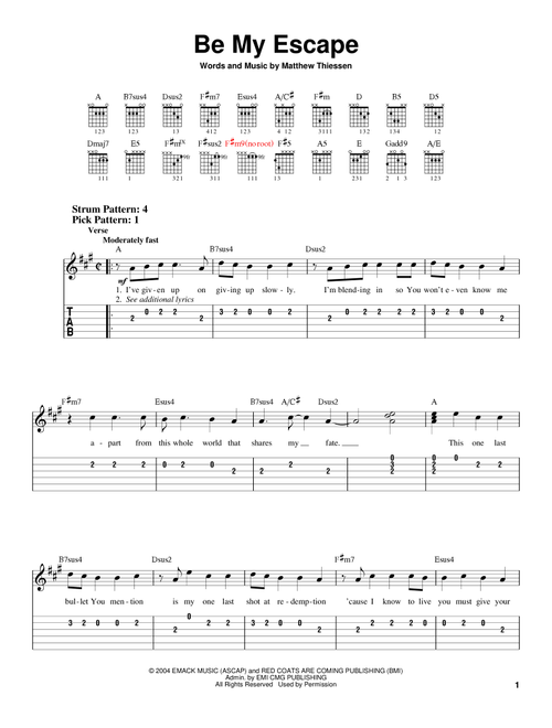 Be My Escape - Relient K (Easy Guitar with TAB)