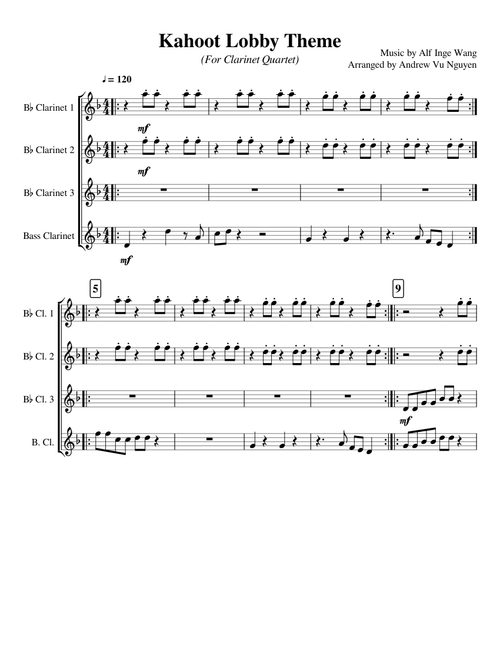 Kahoot Lobby Theme Clarinet Quartet Arrangement