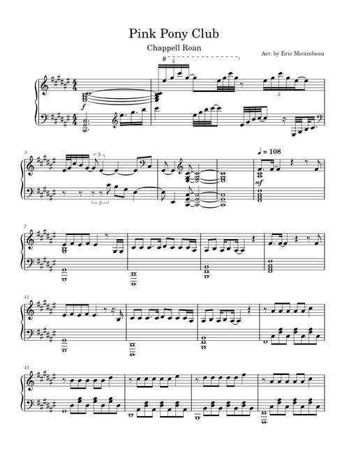 Pink Pony Club Chappell Roan sheet music arranged by Ericrambo