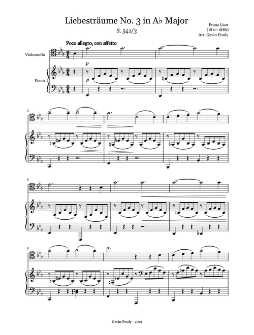 Liebesträume, S.541 – Franz Liszt [c. audio]  – Arr. for Cello and Piano