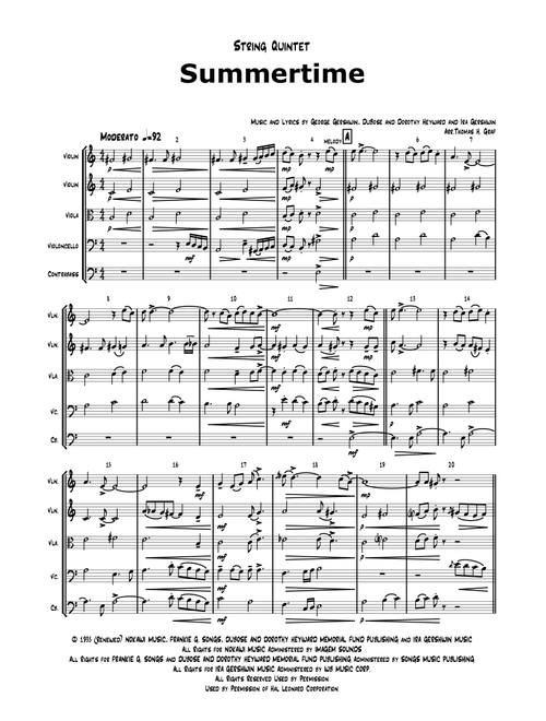 Summertime (Arr. Thomas H. Graf) - George Gershwin, Ira Gershwin, DuBose Heyward (String Quartet)
