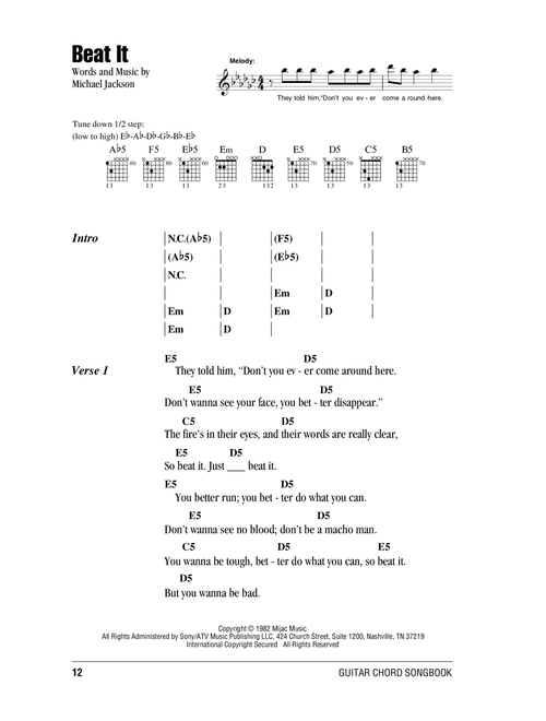 Beat It - Michael Jackson (Guitar Chords-Lyrics)