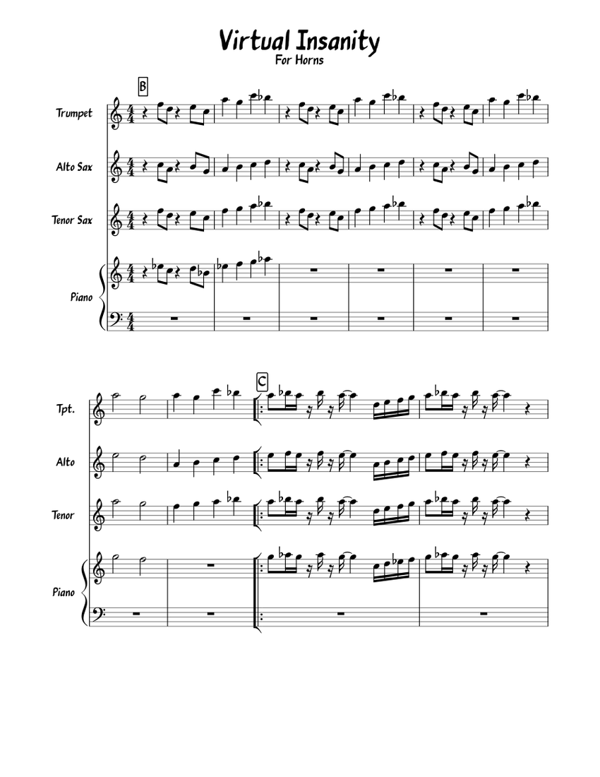 Virtual Insanity Sheet music for Piano, Trombone, Saxophone alto