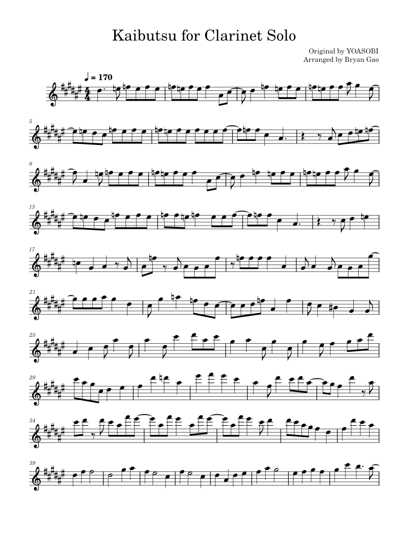 Kaibutsu for Clarinet Solo Sheet Music for Clarinet in b
