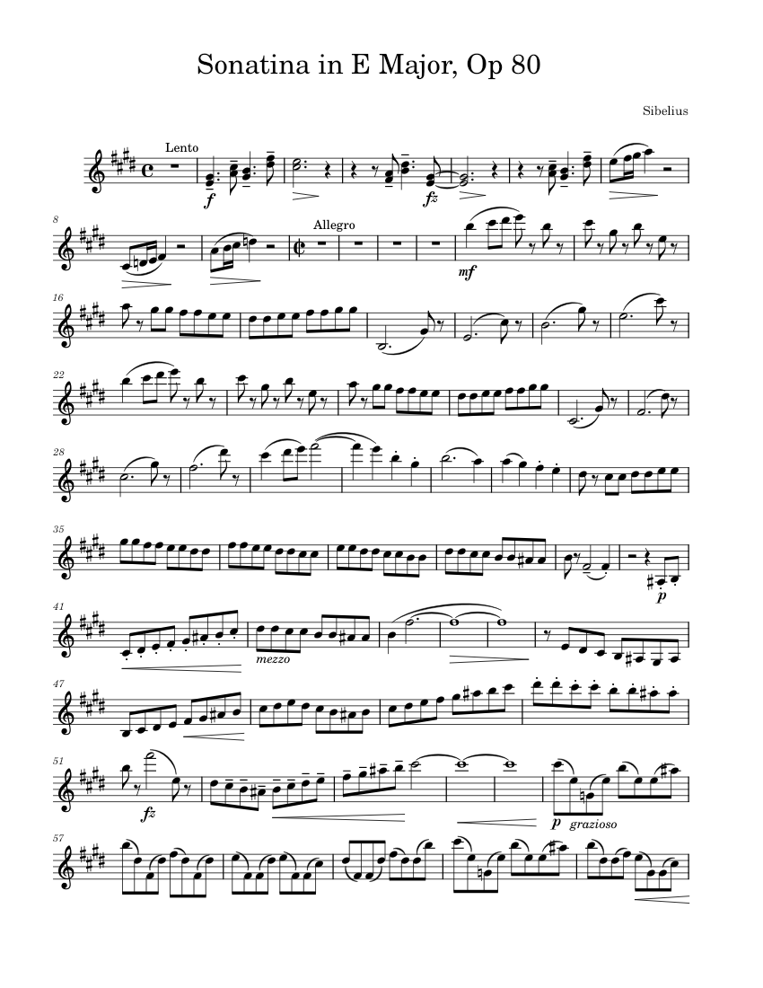 Sonatina in E Major, Op. 80 – Jean Sibelius (violin part