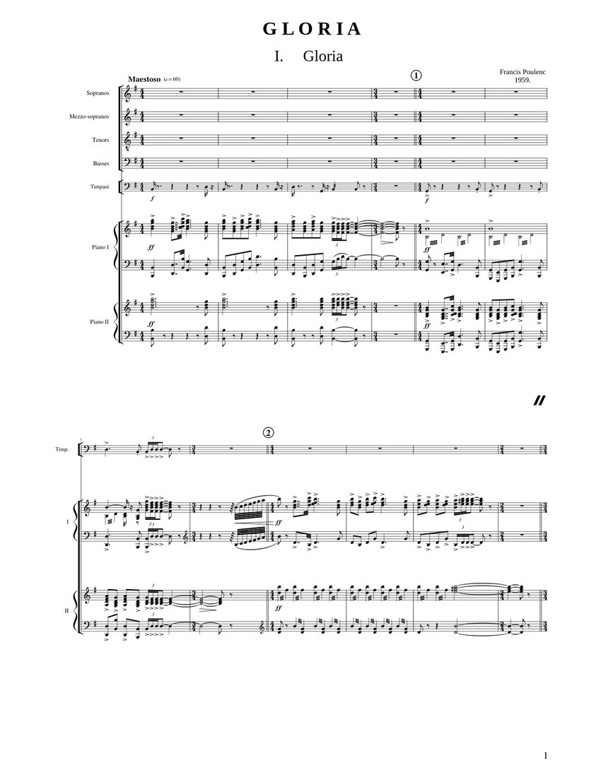 Poulenc: GLORIA, I. Gloria Sheet Music for Piano, Soprano, Tenor 