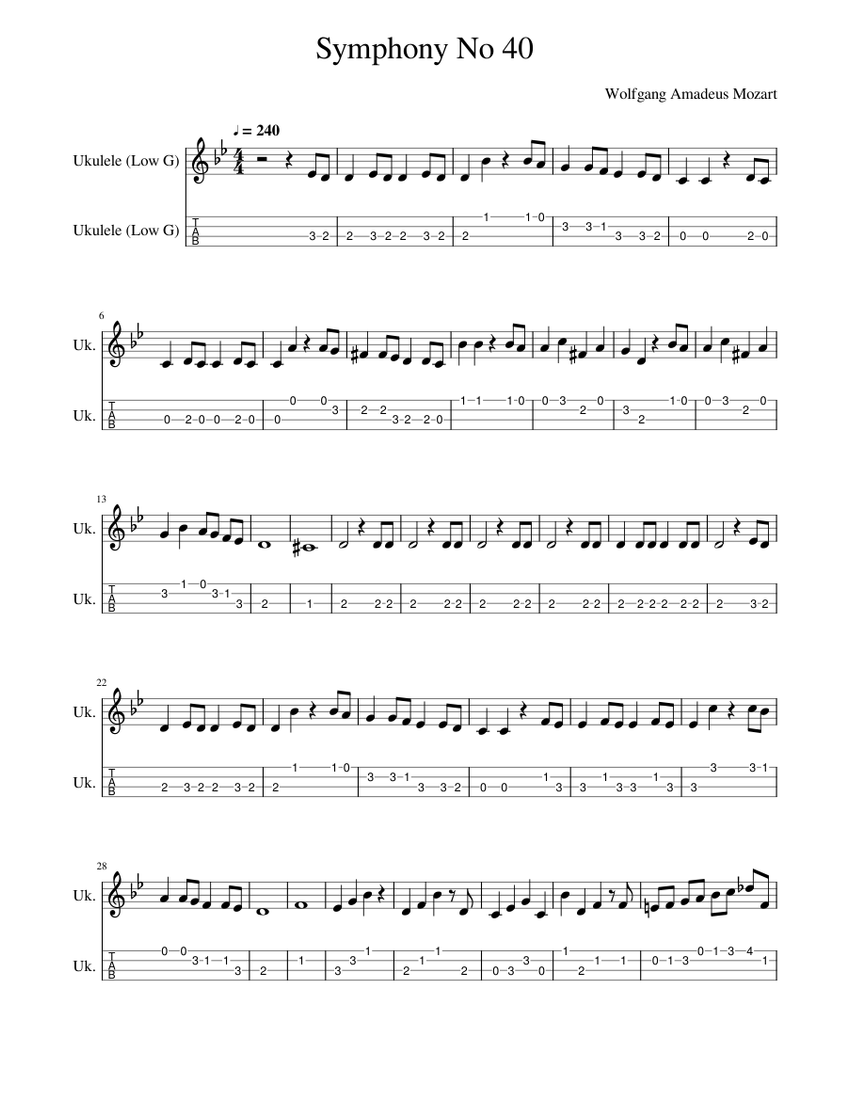 Symphoy No 40 - UkeTab Sheet Music and Tab for Ukulele
