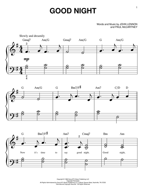 Good Night - The Beatles (Big Note Piano)