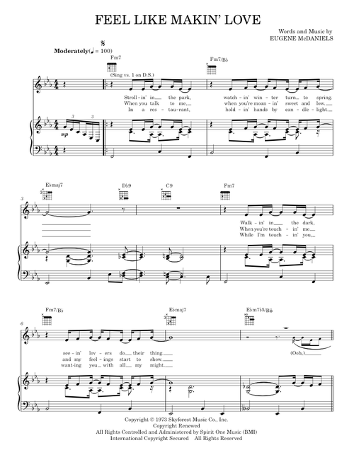 Feel Like Makin' Love - Eugene McDaniels, Roberta Flack (Piano-Vocal-Guitar)