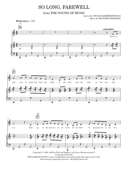 So Long, Farewell (from The Sound of Music) - Rodgers & Hammerstein, The Sound Of Music Musical (Piano-Vocal-Guitar)