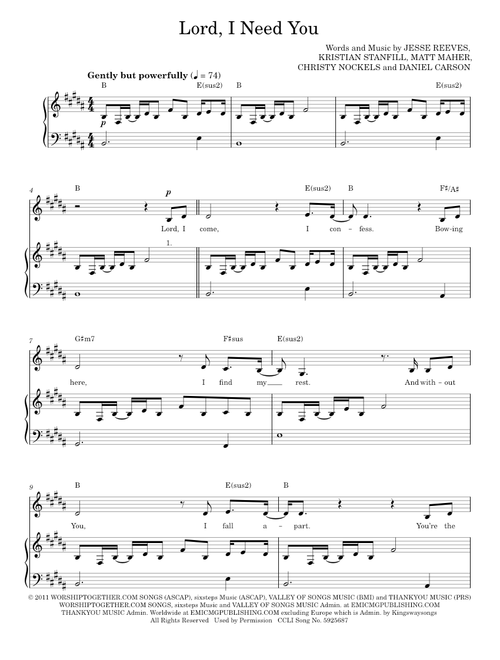 Lord, I Need You - Chris Tomlin, Passion Band (Piano-Vocal-Guitar)
